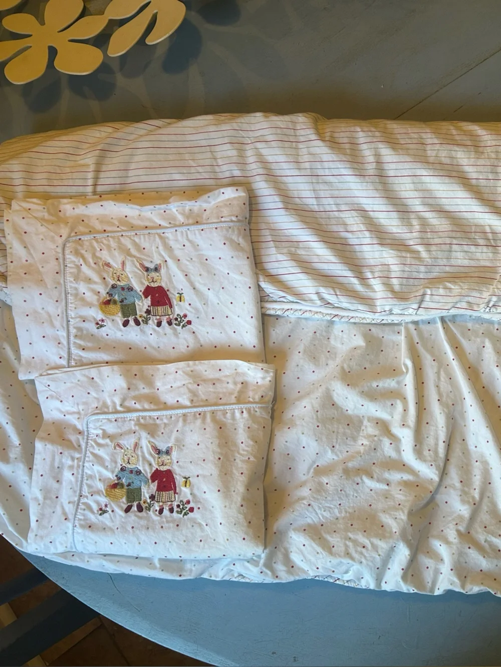 Ives Delormes Baby Sheet Set with Multicolor Polka Dots and Stripe Design